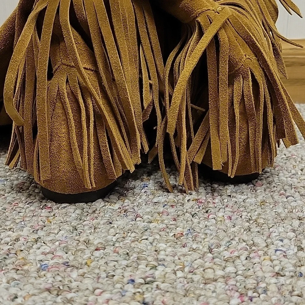 Sam Edelman Utah Fringe Suede Knee Boots Brown Sz 6 Indie Sleeze Fringe Boho